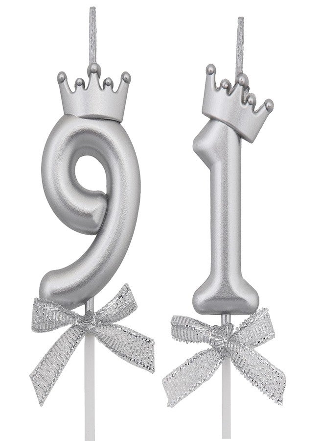 VSHILI 91 Birthday Candles, 91st Cake Candles, Silver Happy Birthday Number 91 Candles Cake Topper Decorations for Party Men Women - Image 1
